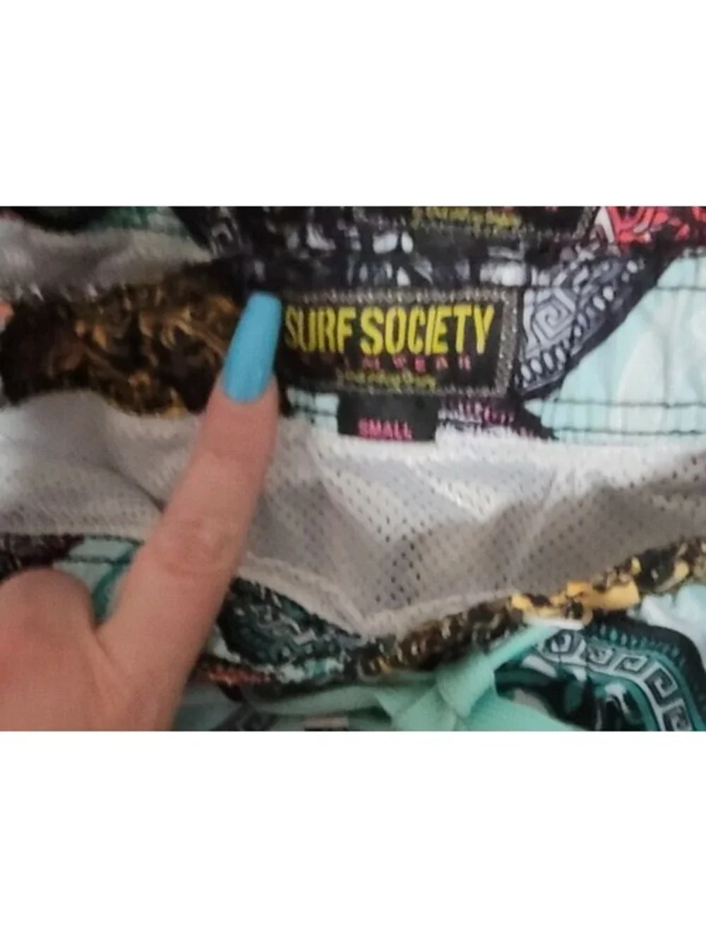 SURF SOCIETY MEDUSA HEAD COIN DRAWSTRING LINED SWIM BOARD SHORTS SIZE S MULTI